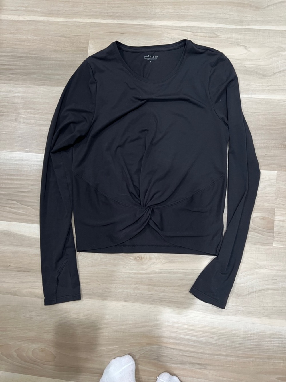 Athleta Black Long-Sleeve Twist-Front V-Neck Top